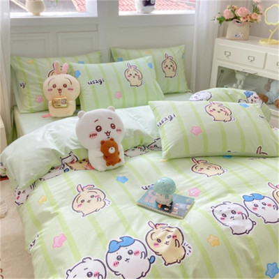 Chiikawa Usagi My Melody Cotton Bedding Set Sheet Quilt Cover Pillowcase 3/4PCS