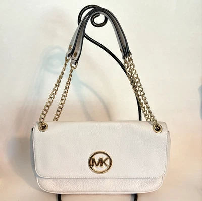 Michael Kors Ivory Pebble Leather Fulton Front Flap Handbag - Photo 1/4