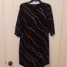 Women’s Black Wave-Print Slip dress, lace accent at sleeves, small, Apt 9