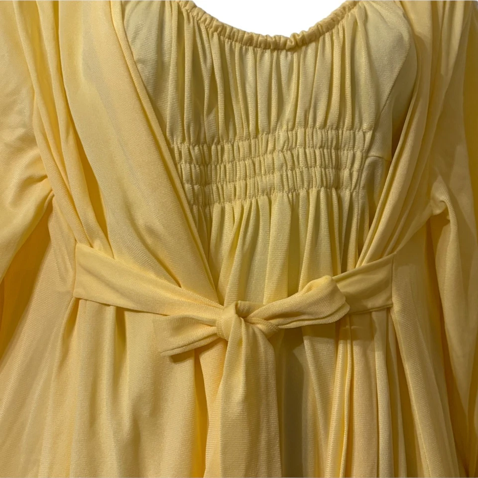 Rare VTG 60s Peignoir Nightgown Robe Set Long Yellow M / L Smock Details EVC - Image 2 of 4