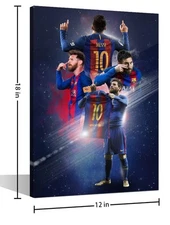 Canvas Wall Art Lionel Messi Decor Stretched and Framed Ready to Hang 18x12 in