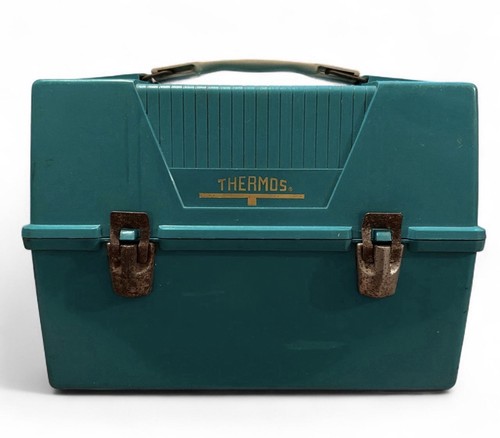 Vintage Thermos Teal Hard-Shell Lunch Box Carry Case King-Seeley USA Retro