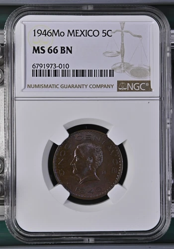 1946 Mo Mexico 5 Centavos NGC MS 66 BN