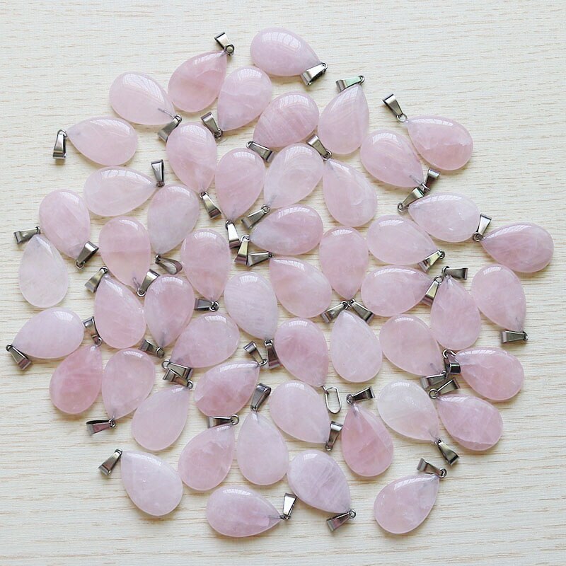 Wholesale 50pcs Natural Rose Quartz Stone Water drop Pendants Necklace