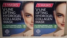 Lot Of 2 Stylia Double Chin Mask V-line Lifting Hydrogel Collagen Masks 5 Pack