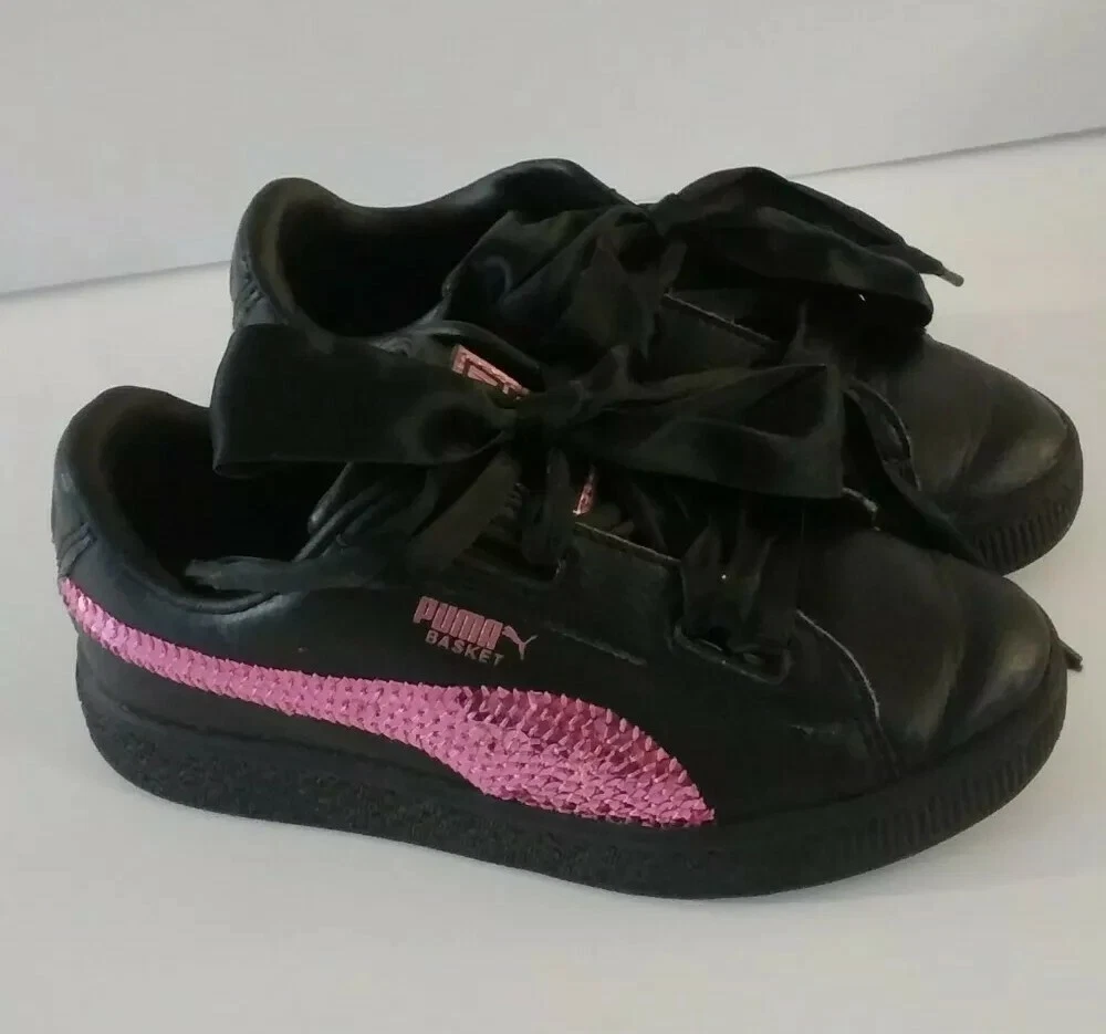 Scarpe sneakers Puma Basket Heart Bling Junior bambino ragazza casual nero e rosa