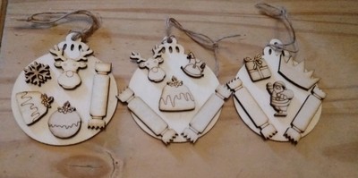 3er Set Weihnachten Holz Baumschmuck rustikal oder malen Sie selbst Cracker