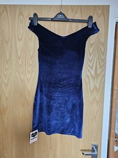 Navy Blue Dress - off-shoulder velvet dress