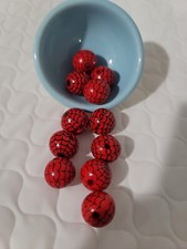 25 pieces 20 mm halloween Red With Black Spider Web Wooden Round Beads