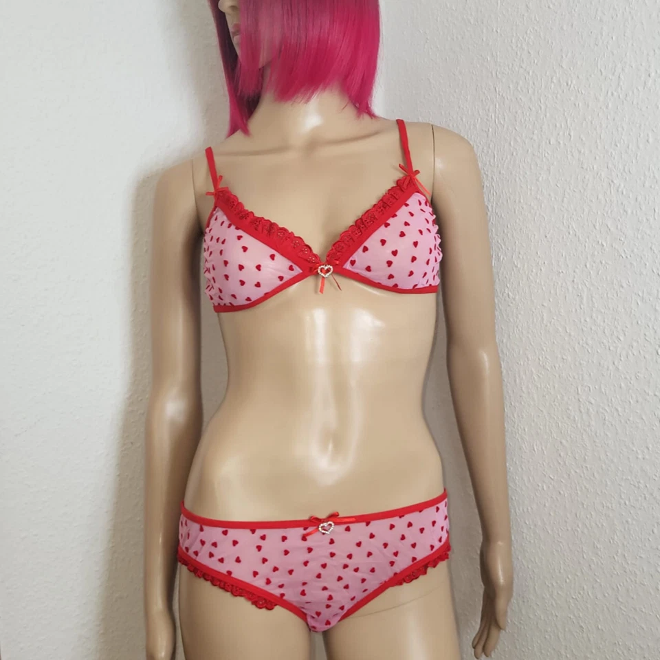 Leg Avenue Strass Dessous Set, BH+Tanga rot pink M/L 40/42 string mesh damen neu - Bild 2 von 4