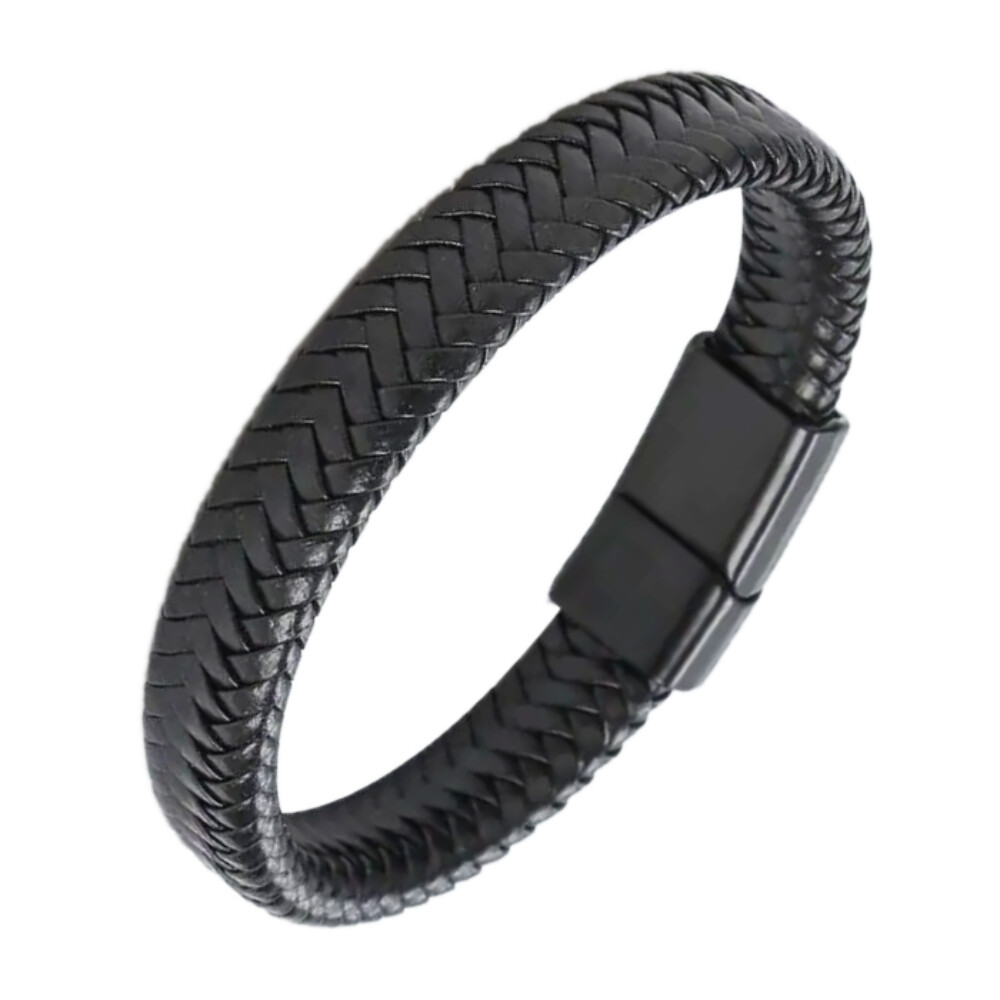 Zense - Bracciale da uomo in pelle intrecciata nera e chiusura magnetica ZB0393