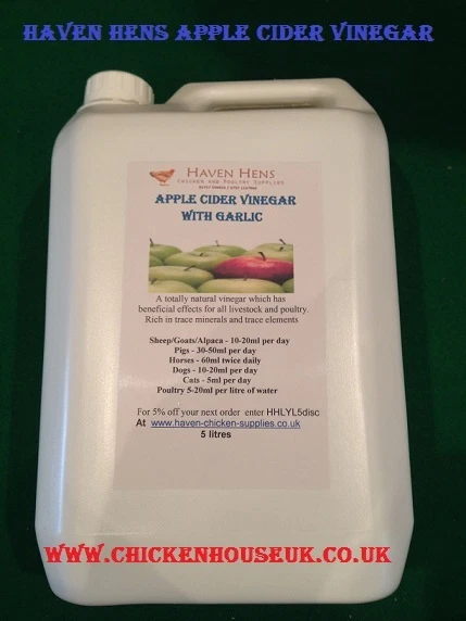 HAVEN HENS 5L Ltr APPLE CIDER VINEGAR SUPPLIMENT WITH GARLIC POULTRY/LIVESTOCK/PETS