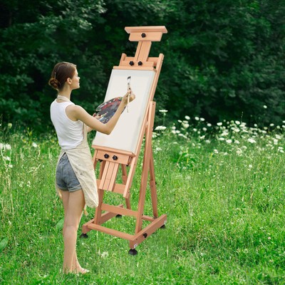 Multi-Function Studio Easel, Tilts Flat Artist Easel with Locking Caster Wheels 