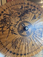 Antique Vintage Paper Bamboo Oriental Chinese Dragon Parasol Umbrella