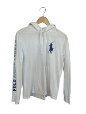 Ralph Lauren White Big Pony Sz M Pullover Hoodie T-Shirt Logo Spell Out Rugby