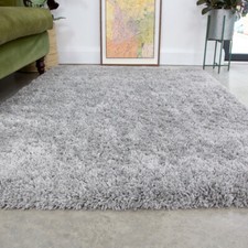 Non Shed Silver Shaggy Rug Small Large Living Room Rugs Soft Bedroom Area Rugs