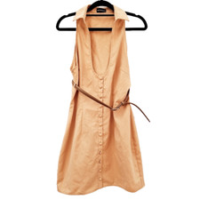 PRETTYLITTLETHING UK 8 Beige Plunge Mini Dress Belted Party Night Out PLT 🥂✨