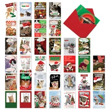 36 Asst'd Set Funny Christmas Greeting Cards w/ 5x7" Env. - Christmas Kitties