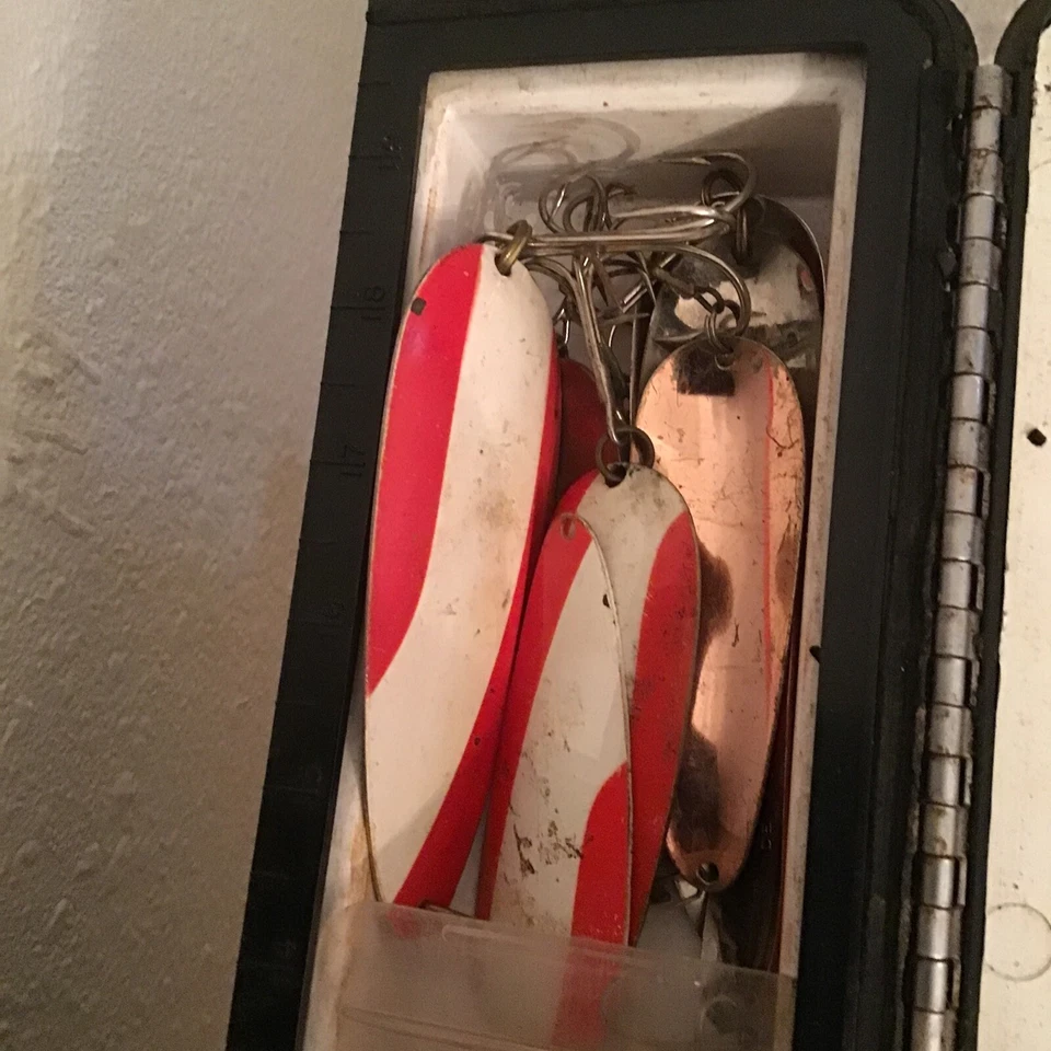 Caja de aparejos de pesca Sears Roebuck Ted Williams 3465 señuelos completos, nuevos y antiguos 2 carretes Foto 4 de 4