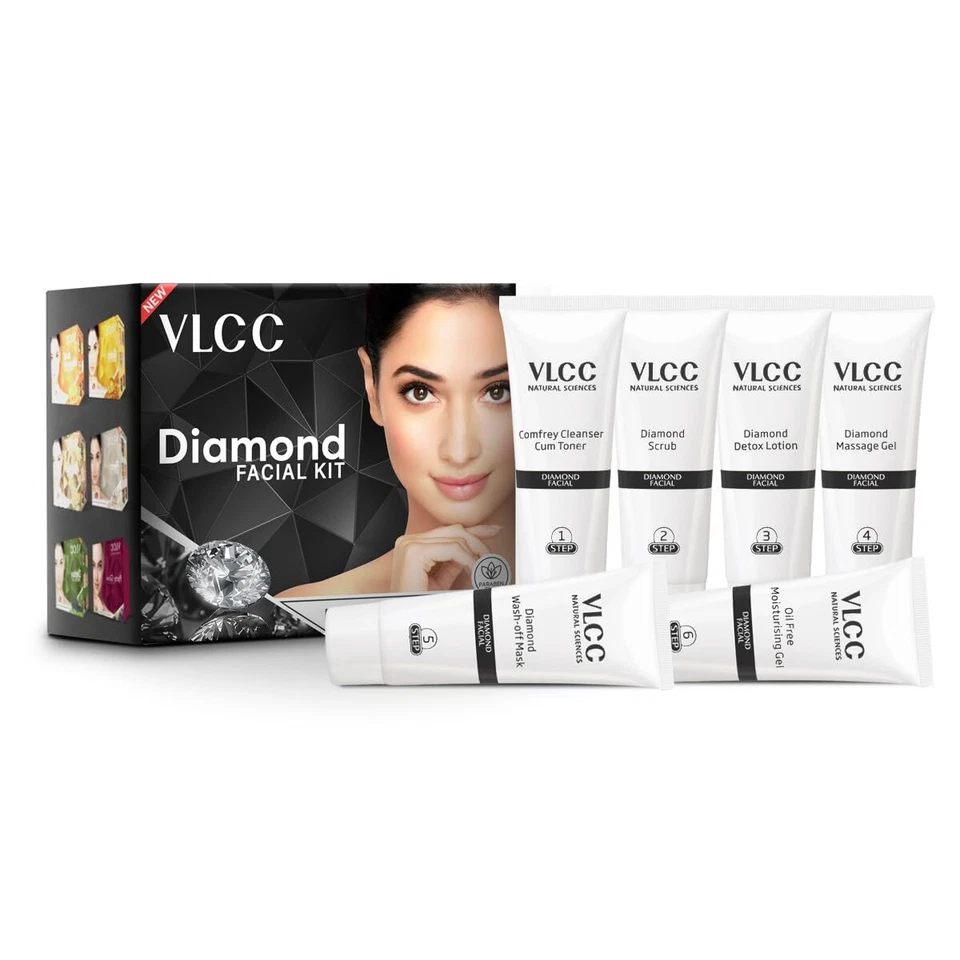 VLCC Diamond Facial Kit - 60g  Skin purifying with Parlour Glow Skin Elasticity - Image 3 of 4