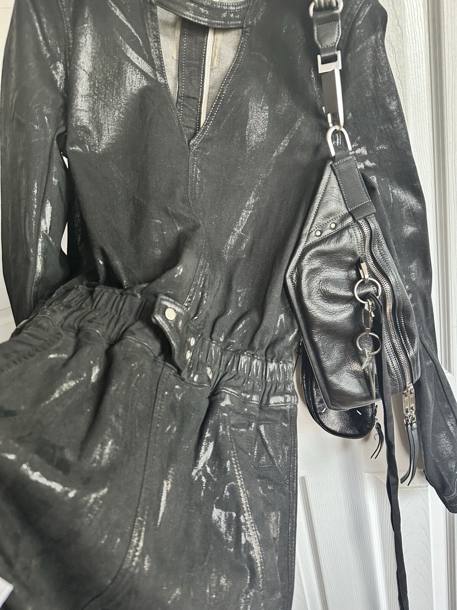 Rick Owens DRKSHDW Eclipse Black Coated Denim Cargo Jumpsuit