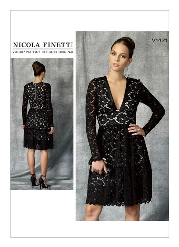 Vogue Dress Sewing Pattern Deep-V Lace Nicola Finetti #V1471 NEW UNCUT 6-14