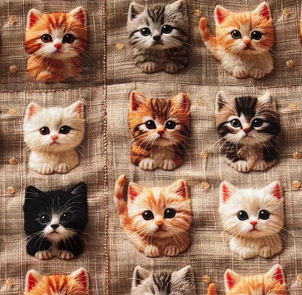 Stoff Baumwollstoff Meterware 50cm Bunte Süße Kätzchen Lustige Katzen 3D-Effekt - Bild 4 von 4