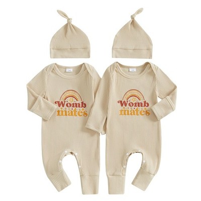 Newborn Baby Girl Boy Twins Matching Outfits Womb Mates Knitted Romper Mitten...