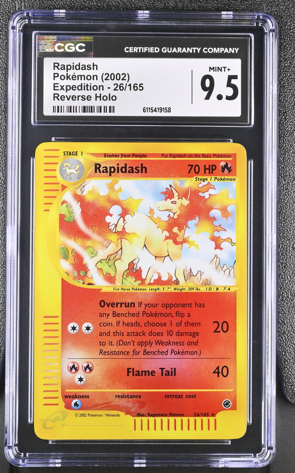 CGC 9.5 MINT+ Rapidash 2002 Expedition 26/165 Reverse Holo Pokemon Card