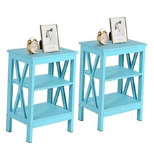  End Table Set of 2, Bedside Table, 24" Tall Living 2 set Light Blue Nightstand