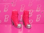 GENUINE MATTEL BARBIE DOLL SHOES #102 PINK & SILVER LACE UP ANKLE BOOTS