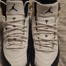 Jordan Air Jordan 12 Boys' White Black Gold Leather High Top Sneakers Size 6.5Y