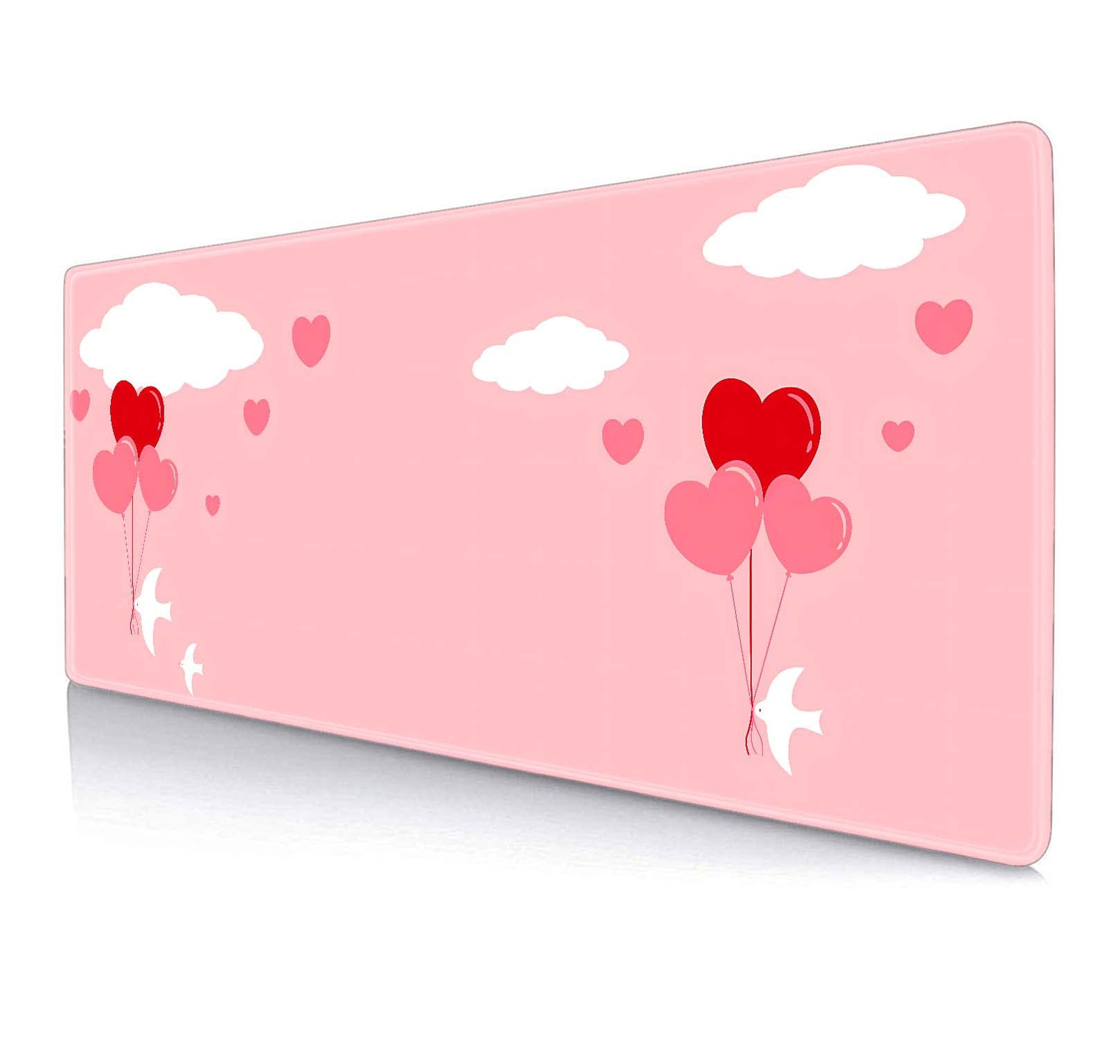 Pink Heart Balloon Gaming Mouse Pad with Stitched Edges Large Extended Design