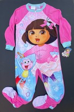 Dora  Boots Dancing 5T Blanket Sleeper Fleece Flannel Full Zip Footed Pajamas
