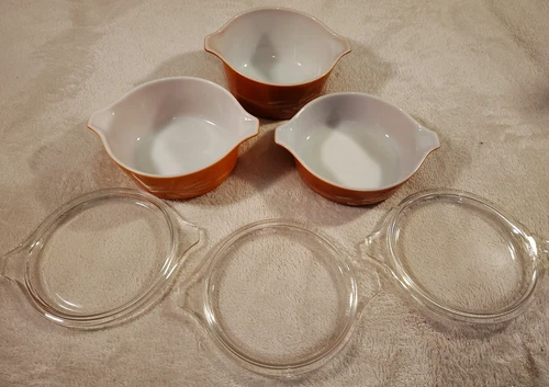 Vintage Pyrex Autumn Harvest Wheat Nesting Casserole Bowls (Set of 3) W/Lids