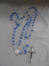 Rosario de cuentas de cristal redondas facetadas azul aurora boreal Italia crucifijo 22 1/2"