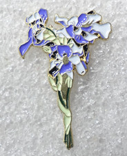 White Purple Iris Flower Pin Enamel Bouquet Gold Outline Elegant