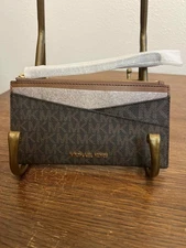 Michael Kors Jet Set Travel Medium Slim Crossbody Wristlet Brown Signature Logo 