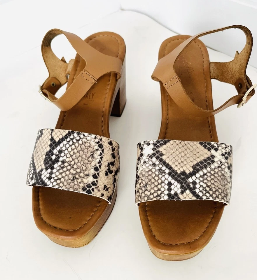Seychelles Platform Heels Leather Snakeskin Size 9 Ankle Strap Italy Wood Block - Image 4 of 4