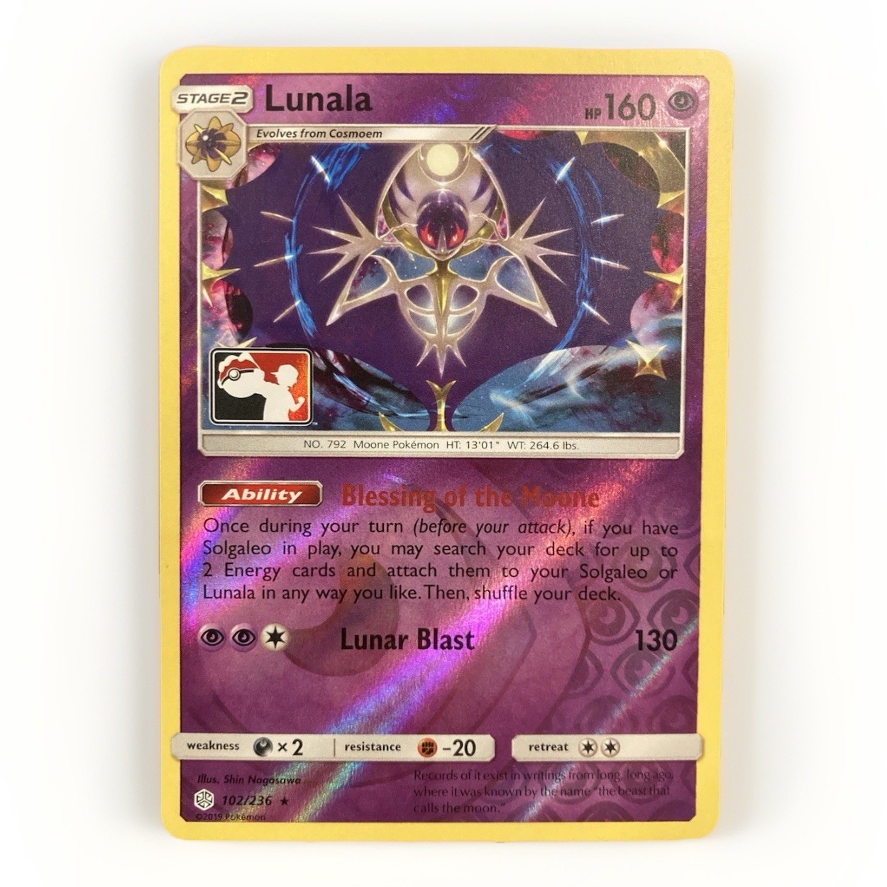 Pokemon TCG Lunala 102/236 Pokemon Club Promo Cosmic Eclipse NM