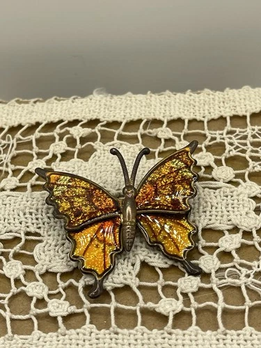 Vintage Butterfly Brooch Pin Gold Orange Glitter Costume Jewelry Accessory