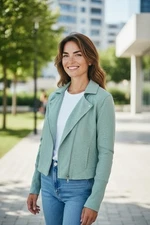 H by Halston Women’s Moto Jacket, Knit, Mint Green, Size 8