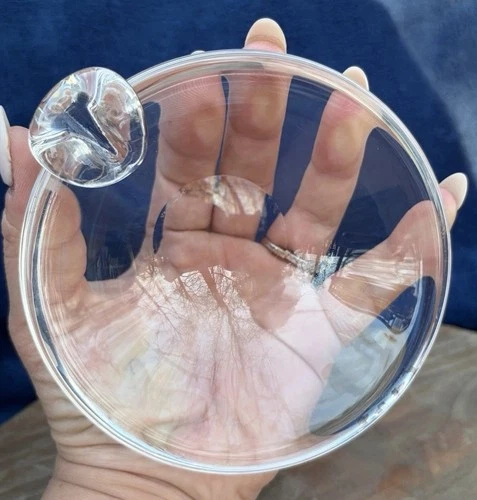 Signed Steuben Hand Blown Crystal Round Dish sloped vintage art glass MCM