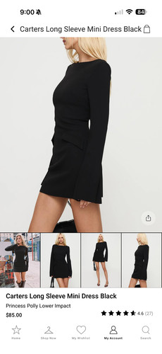 Women's Princess Polly The Villa Mini Dress Size 6 Black NWT Long Sleeve