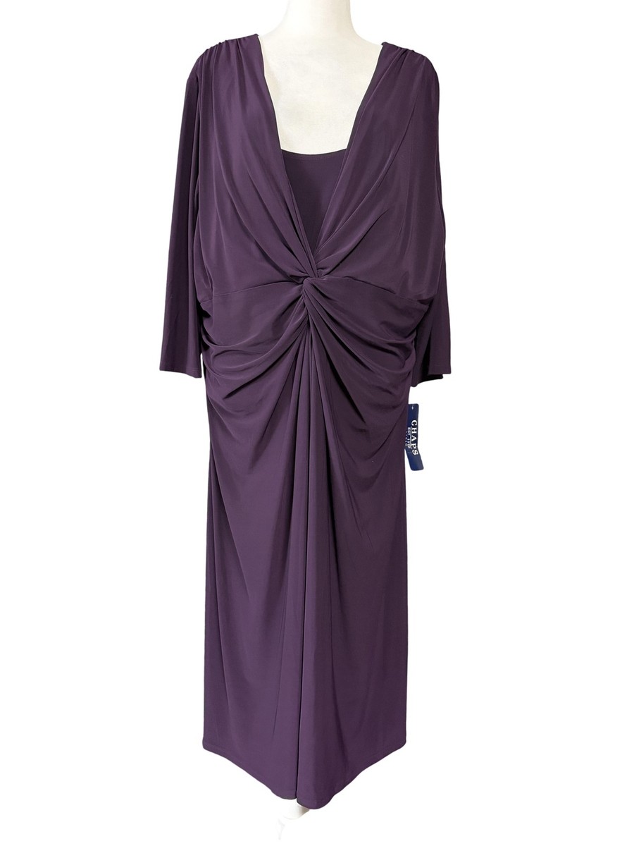 Chaps Dress Womens 22W Purple Aubergine Twist Knot Front 3/4 Sleeve Plus  Midi