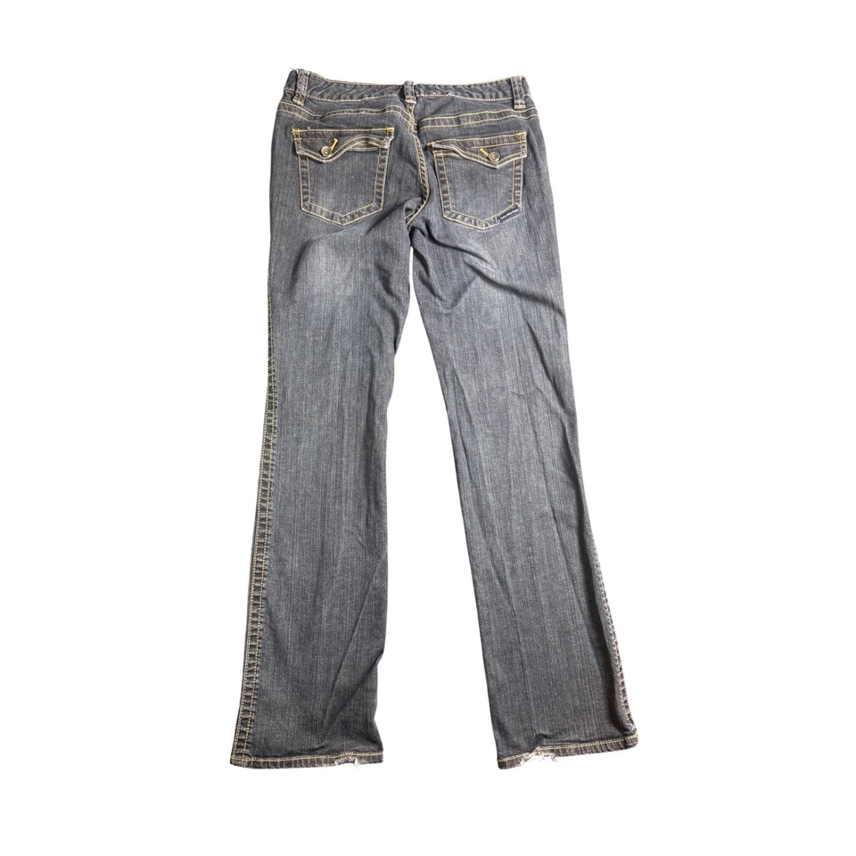 Pantalones de mezclilla para mujer Calvin Klein lavado oscuro corte boot talla 6 tiro bajo solapa Foto 2 de 4
