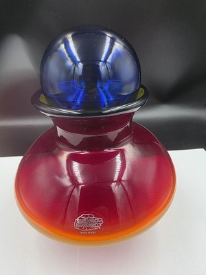 BLENKO Glass Vase Amberina With Cobalt Stopper Out Of Production