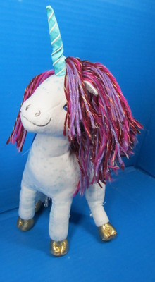 Merrymakers Uni the Unicorn Plush Stuffed Animal Toy White Purple Mane Tail 14''