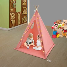 Children's Indoor Playhouse Play Tent W/ Light for 1-3 Kids Pink Tent For Kids