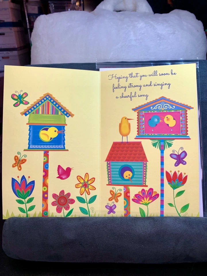 Get Well Soon Greeting Card Beautiful Birds Birdhouses Healing Thoughts - Image 3 of 4